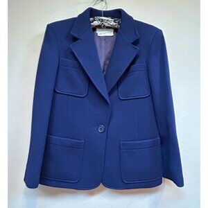 Jaeger Saks Fifth Avenue Womens Two-Button Wool Blazer Size 12 Blue Four-Pocket